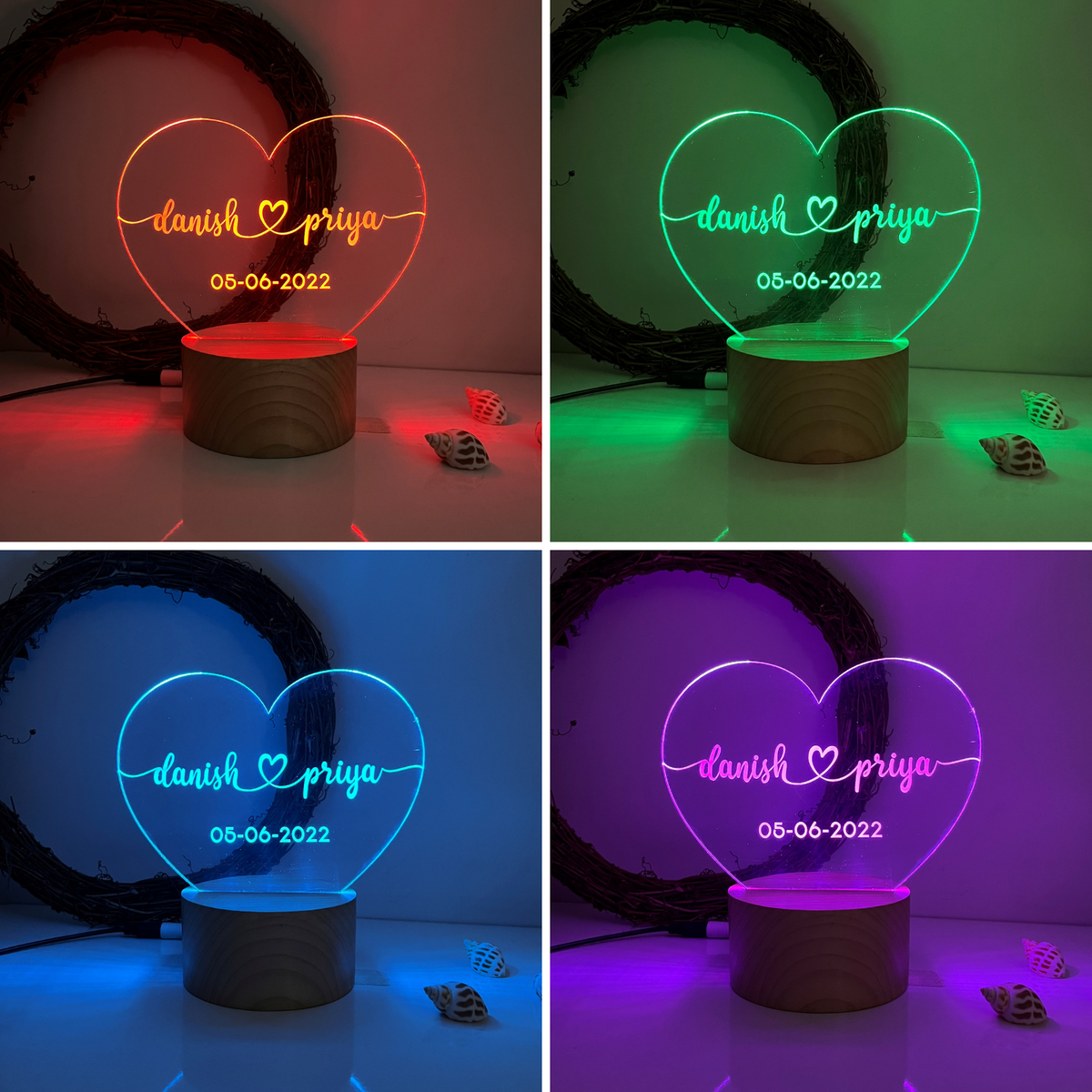Customized Heart Shape Couple Name Lamp