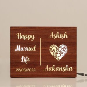 Couple Name Lamp with Date and "Happy Married Life" Message