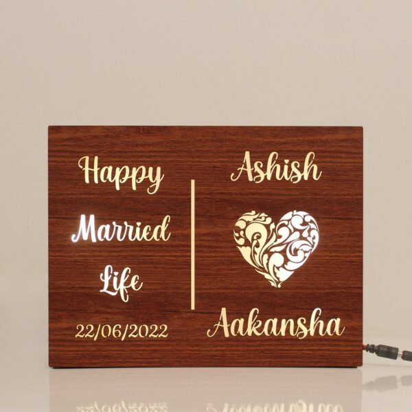 Couple Name Lamp with Date and "Happy Married Life" Message
