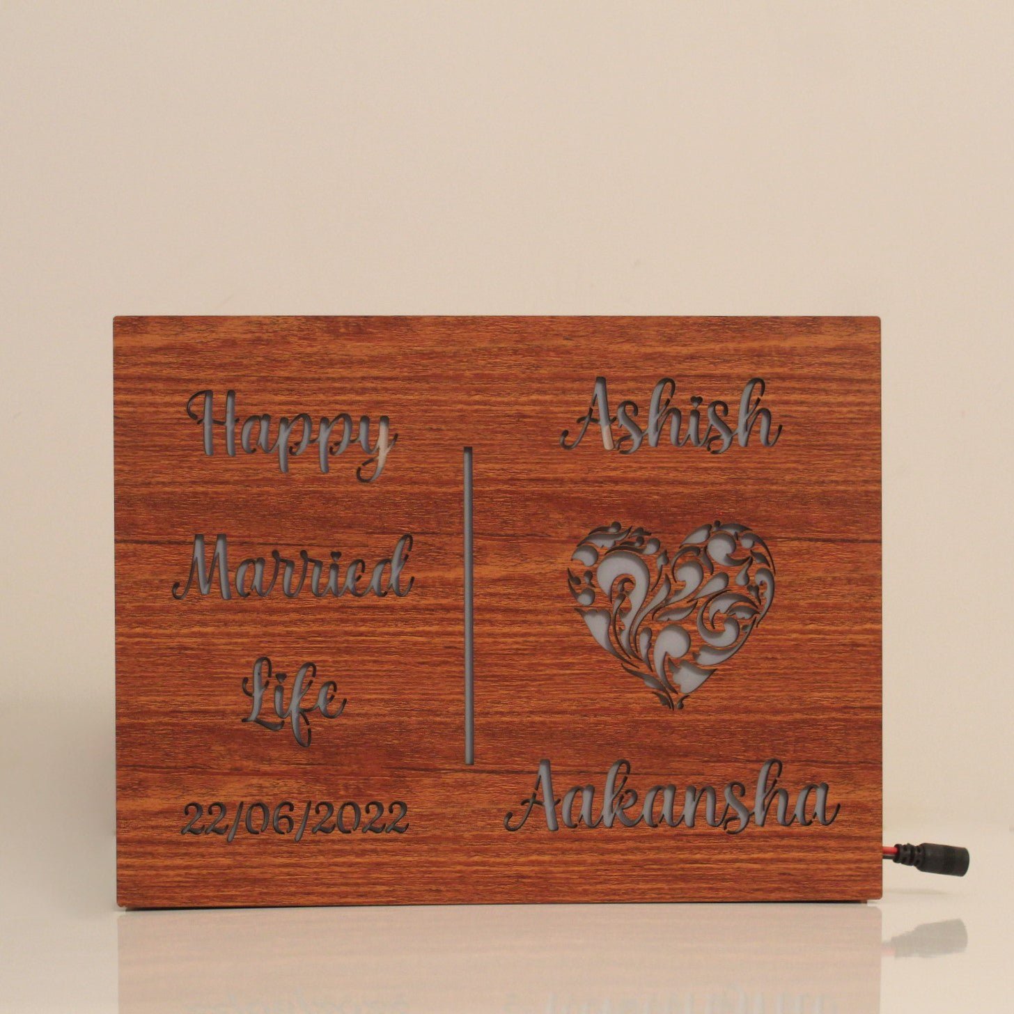 Couple Name Lamp with Date and "Happy Married Life" Message - Image 3