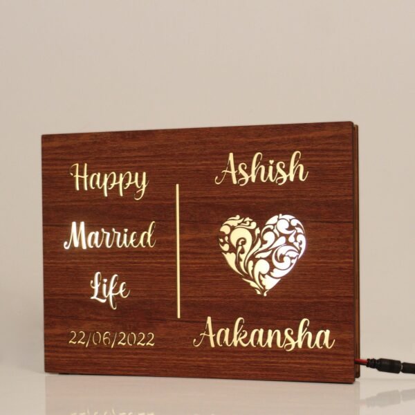 Couple Name Lamp with Date and "Happy Married Life" Message