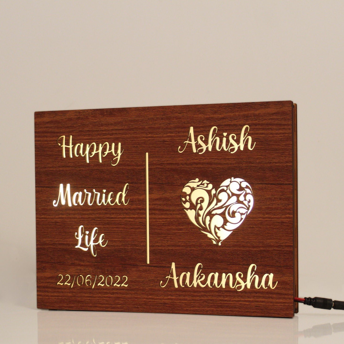 Couple Name Lamp with Date and "Happy Married Life" Message - Image 2