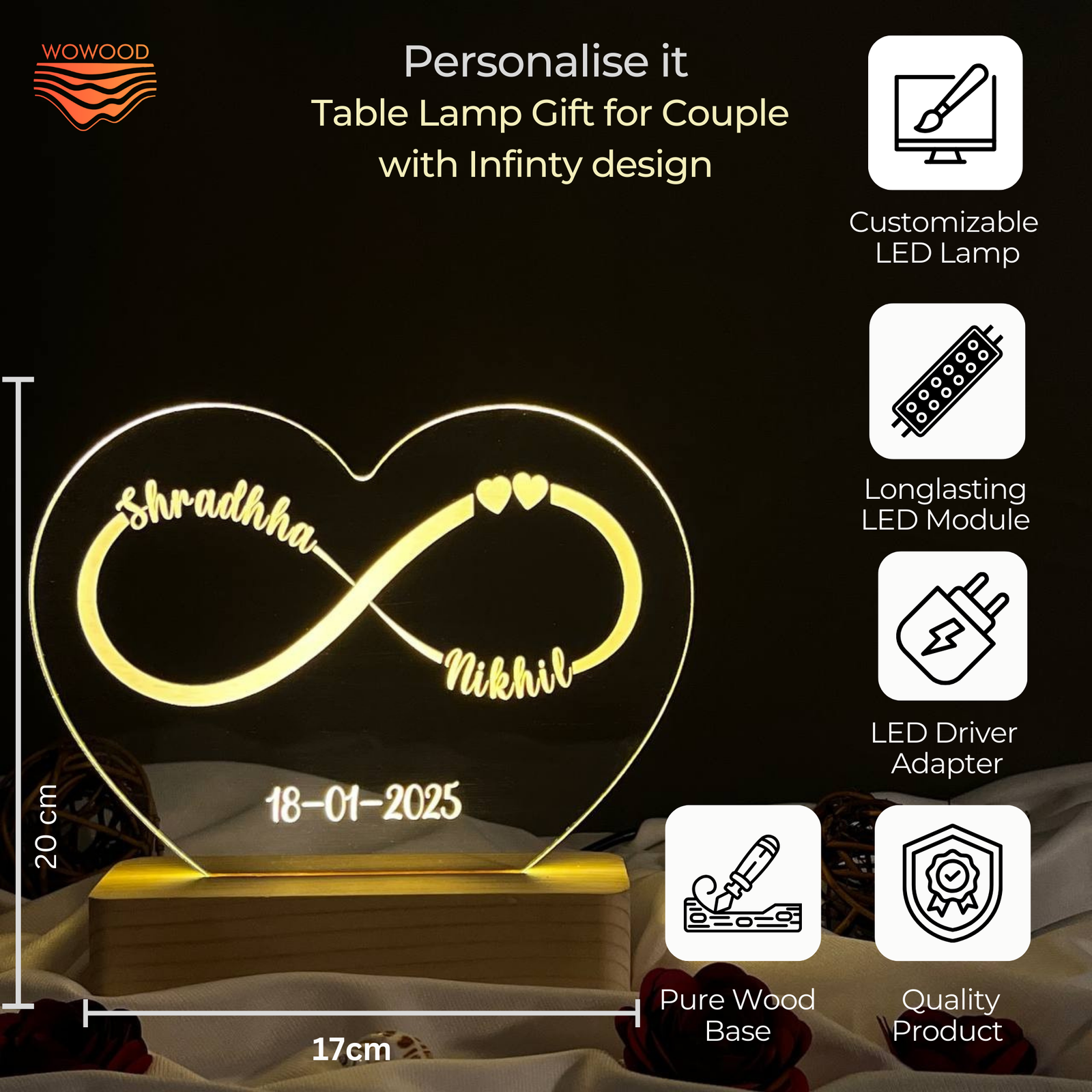 Customized Couple Name Lamp Infinty Design - Image 3