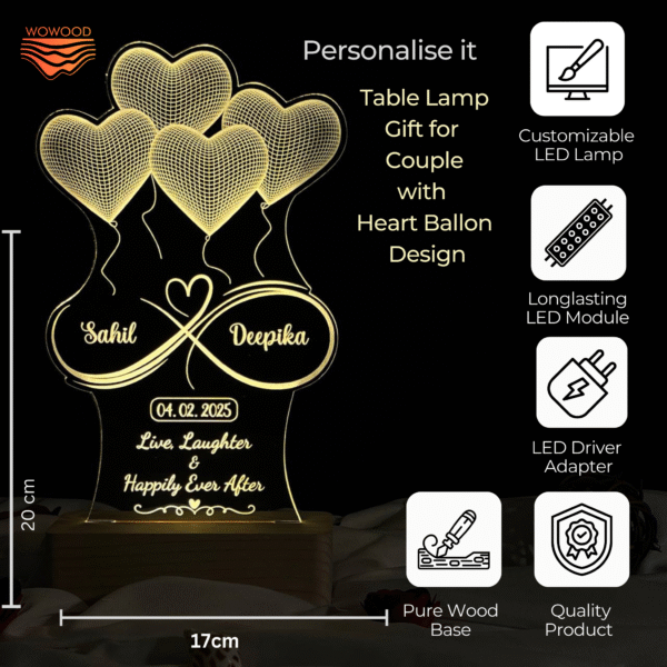 Couple Name Lamp Ballon Heart Design