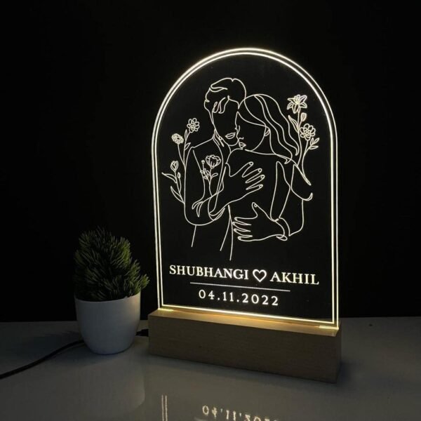 Couple Name Lamp with Date and Line Art Design