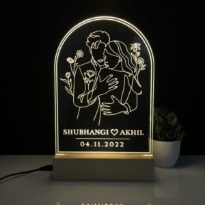 Couple Name Lamp with Date and Line Art Design