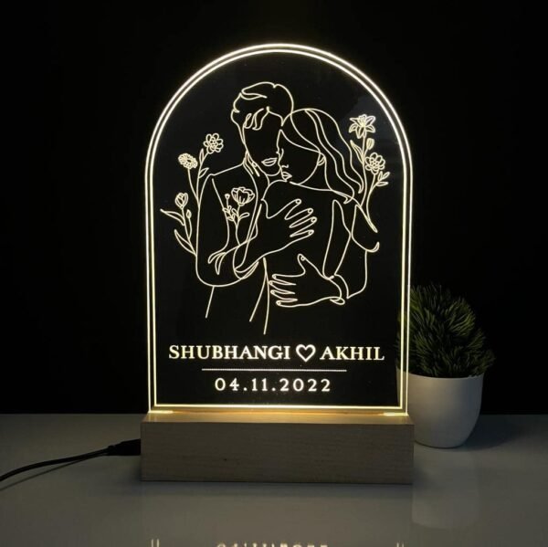 Couple Name Lamp with Date and Line Art Design
