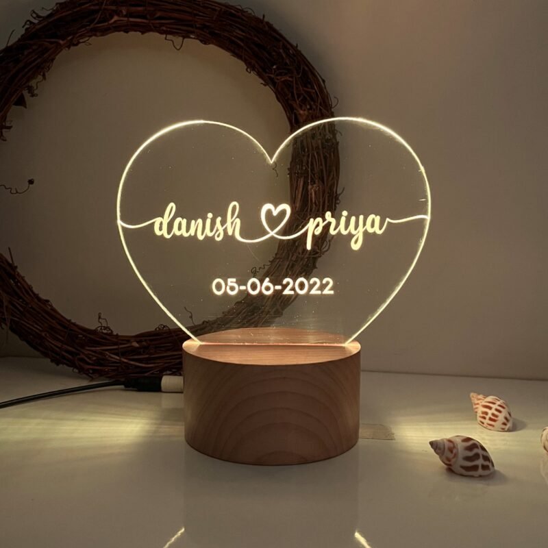 Customized Heart Shape Couple Name Lamp - Image 1