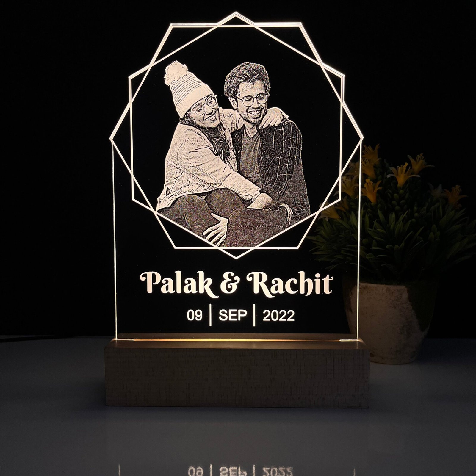 Couple Photo Lamp with Name & Date - Image 2
