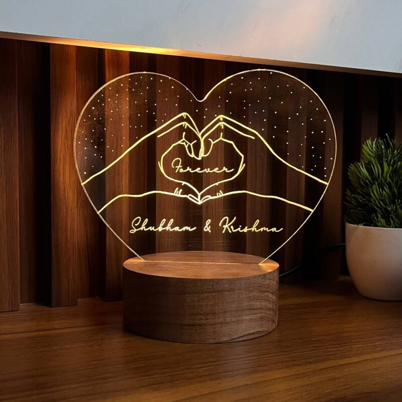 Couple Name Lamp with Hand Design 2 - Image 1