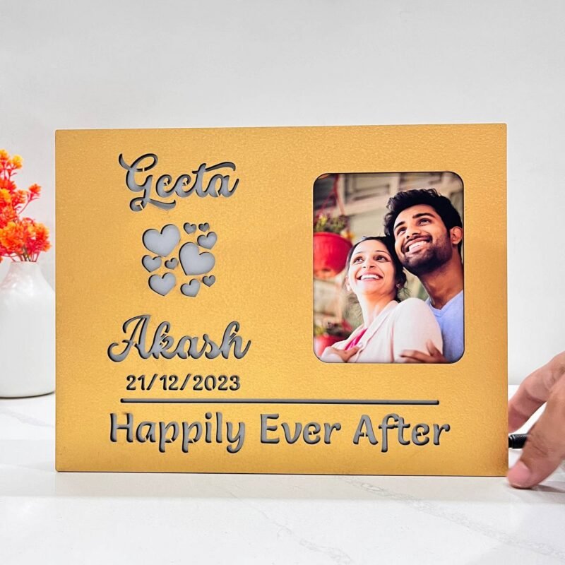 Couple Photo Name Lamp with Date Happily Ever After - Image 1