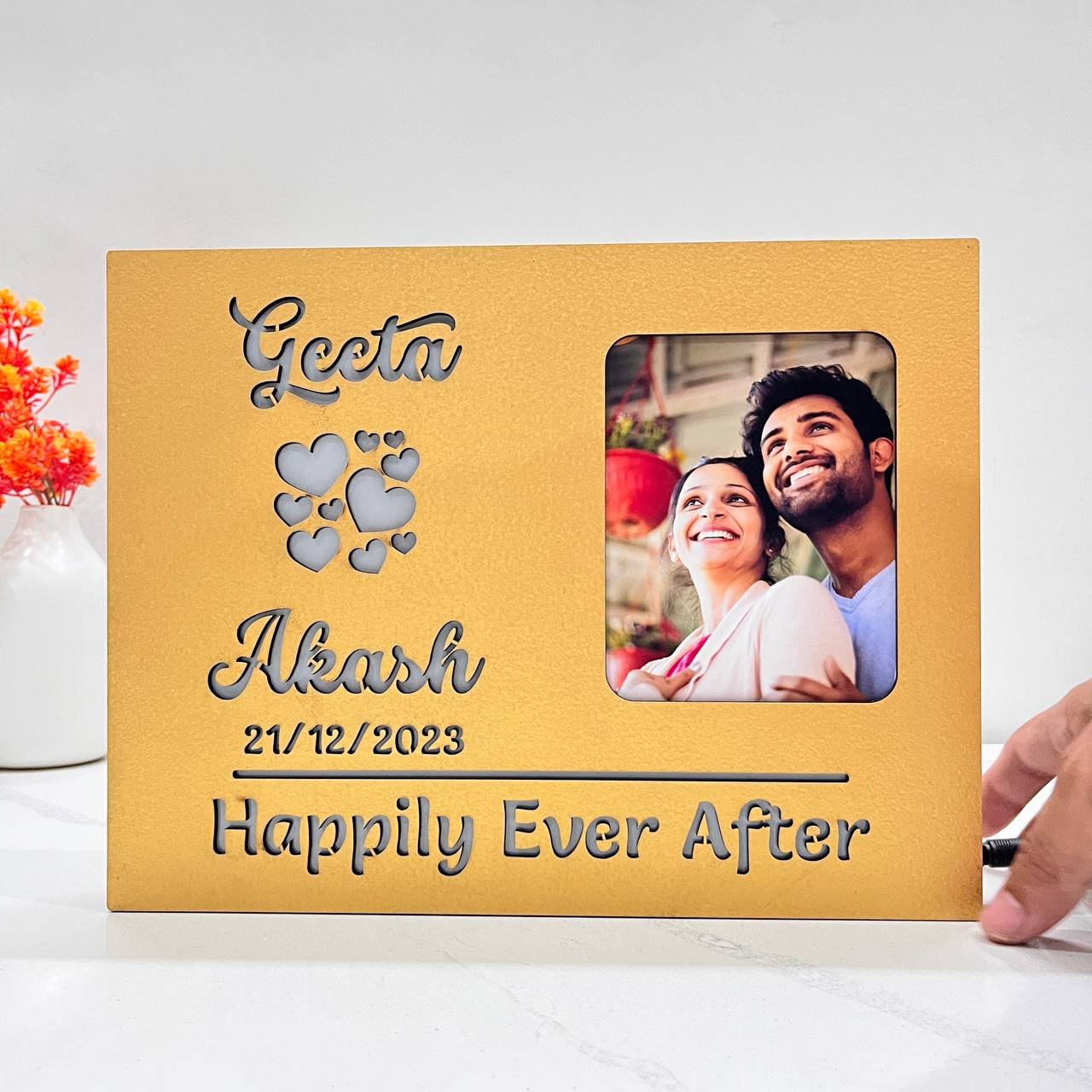 Couple Photo Name Lamp with Date Happily Ever After