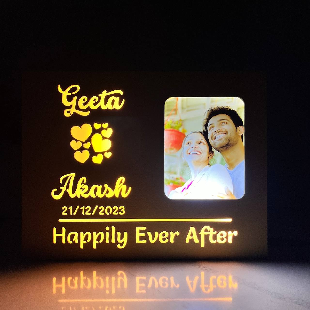 Couple Photo Name Lamp with Date Happily Ever After - Image 2