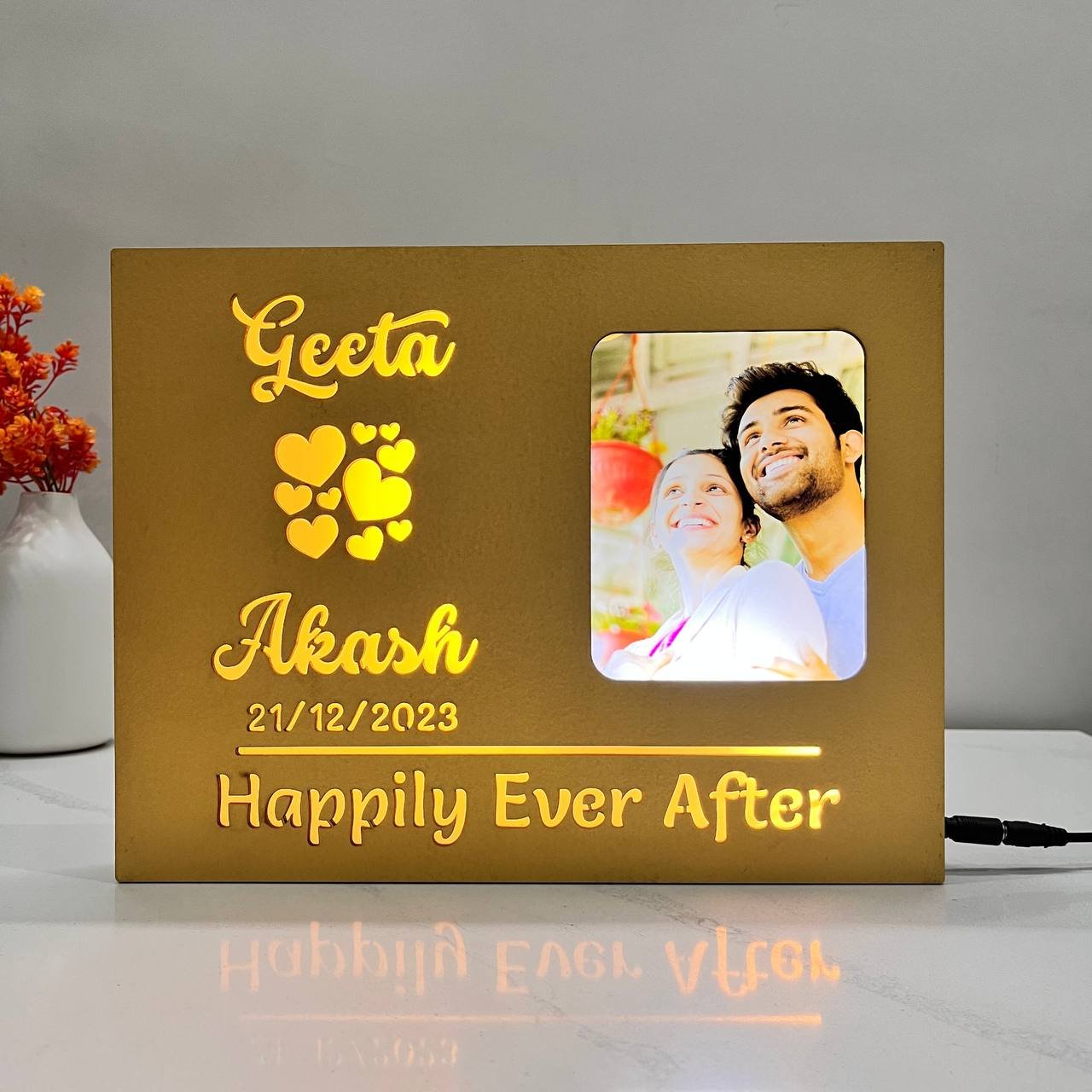 Couple Photo Name Lamp with Date Happily Ever After - Image 3