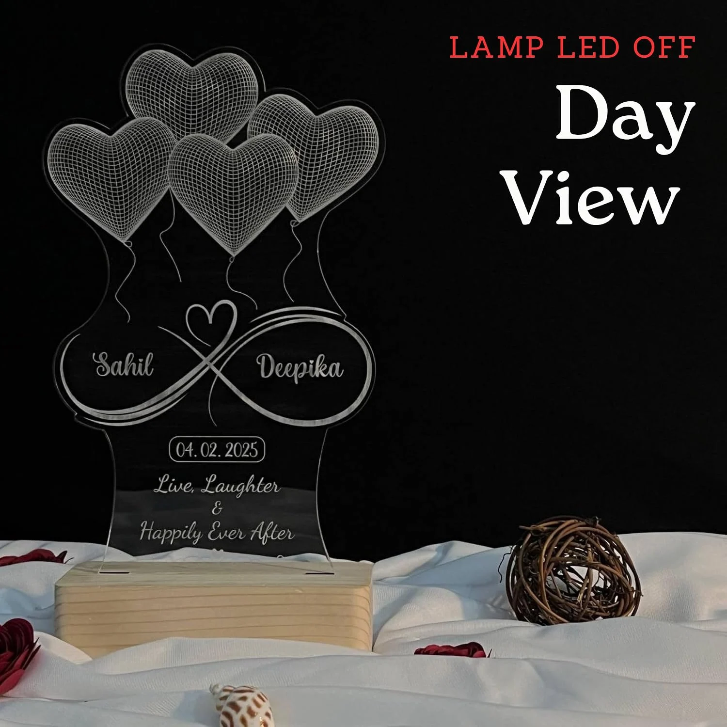 3d heart balloons infinity lamp – night view