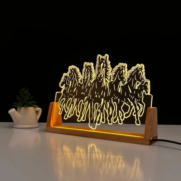 7 Running Horses Acrylic LED Lamp – Vastu Decor