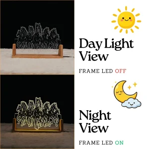 7 running horses acrylic LED lamp – day and night view