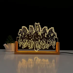 7 running horses acrylic LED lamp – glowing in a dark room