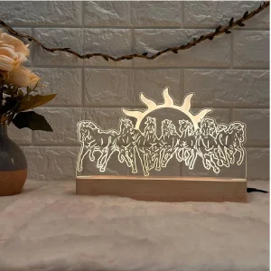 7 horses with rising sun lamp – glowing on a shelf