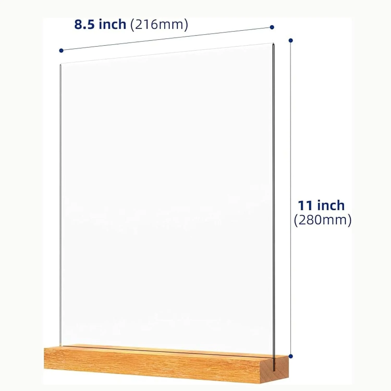 Acrylic sign holder with wooden base – size