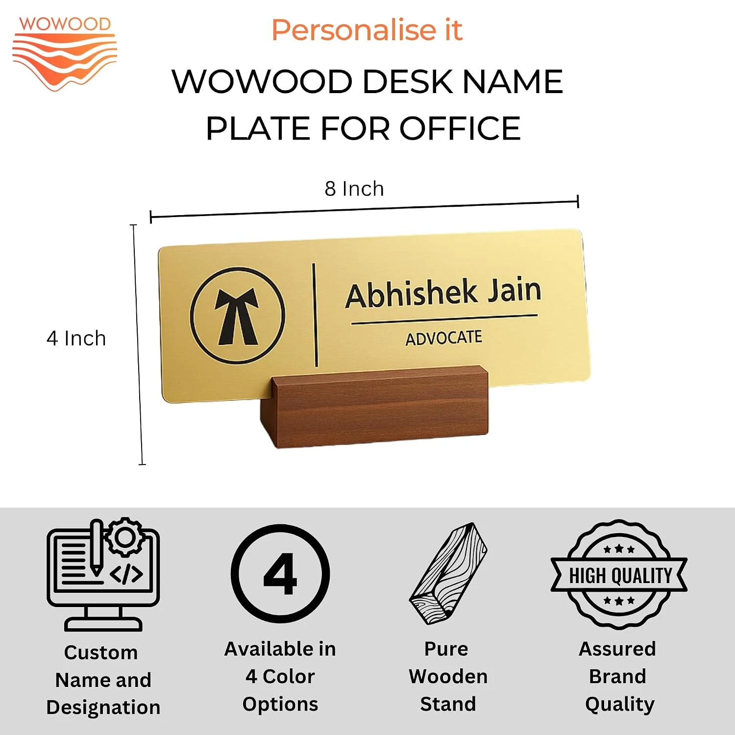 Acrylic desk name plate for advocates – size 8 x 3 inch