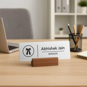 Acrylic desk name plate for advocates – brushed silver