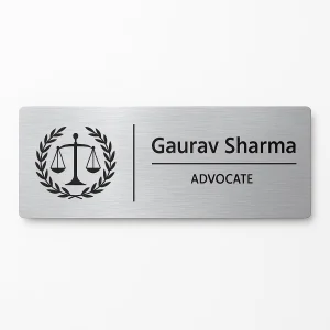 Lawyer door name plate – brushed silver