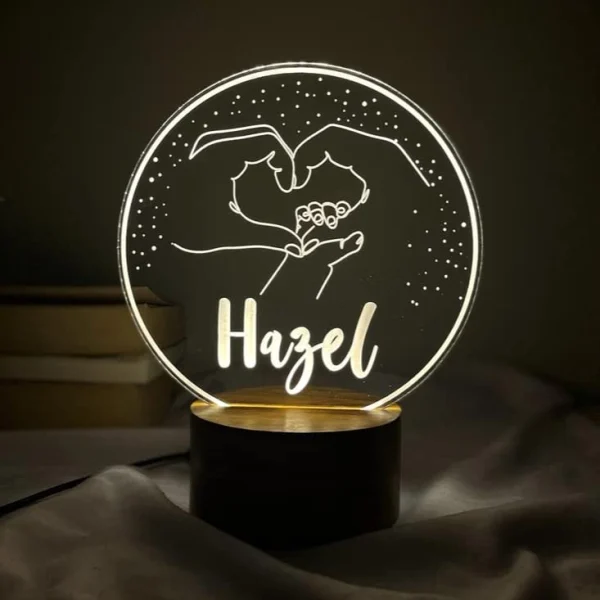 Baby in Heart Hands Name Lamp – Personalised Night Light
