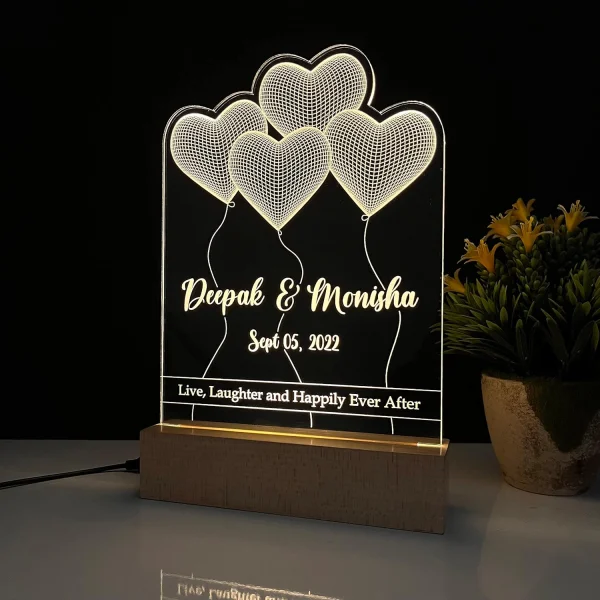 Heart Balloons Couple Name Lamp – Names & Date