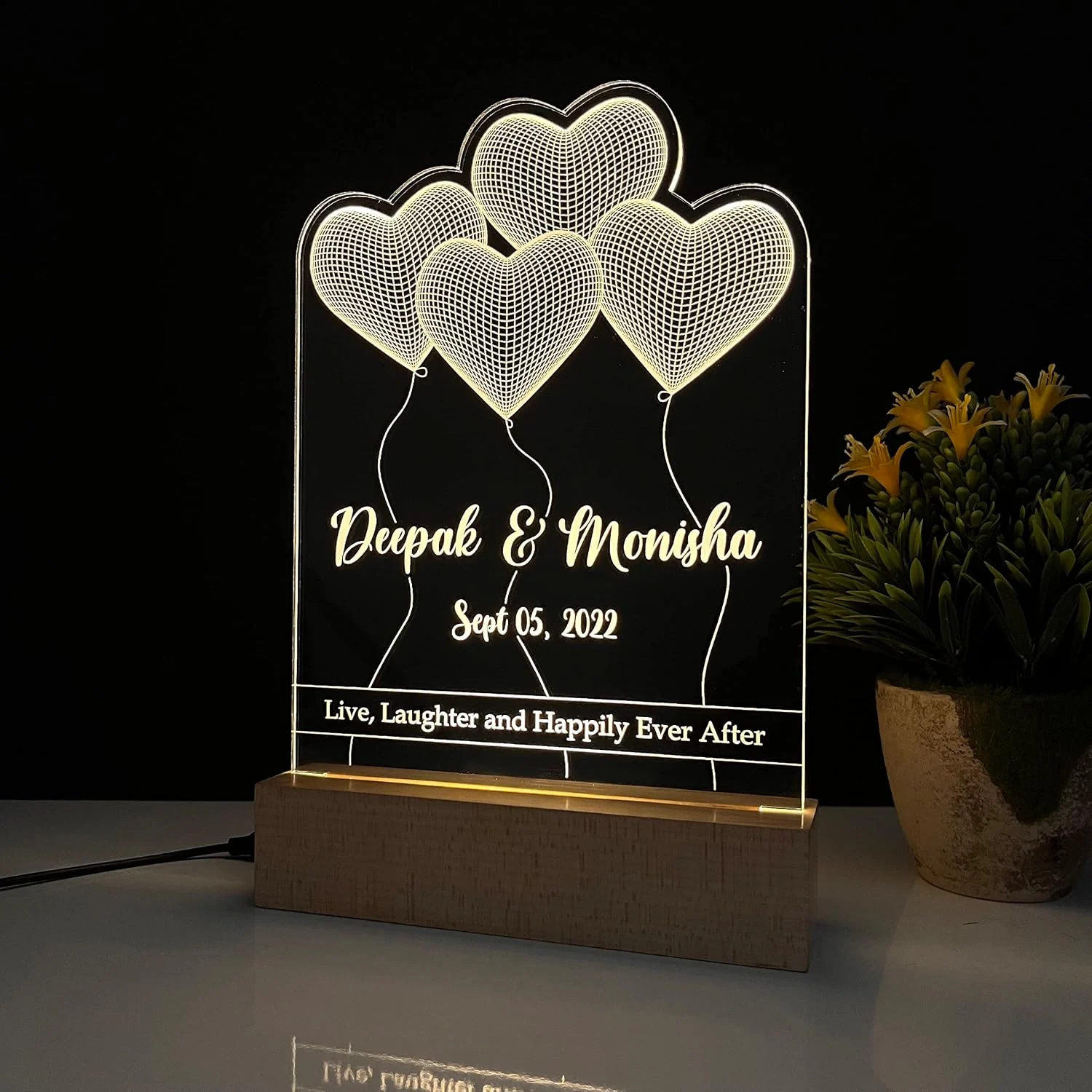 Heart Balloons Couple Name Lamp – Names & Date