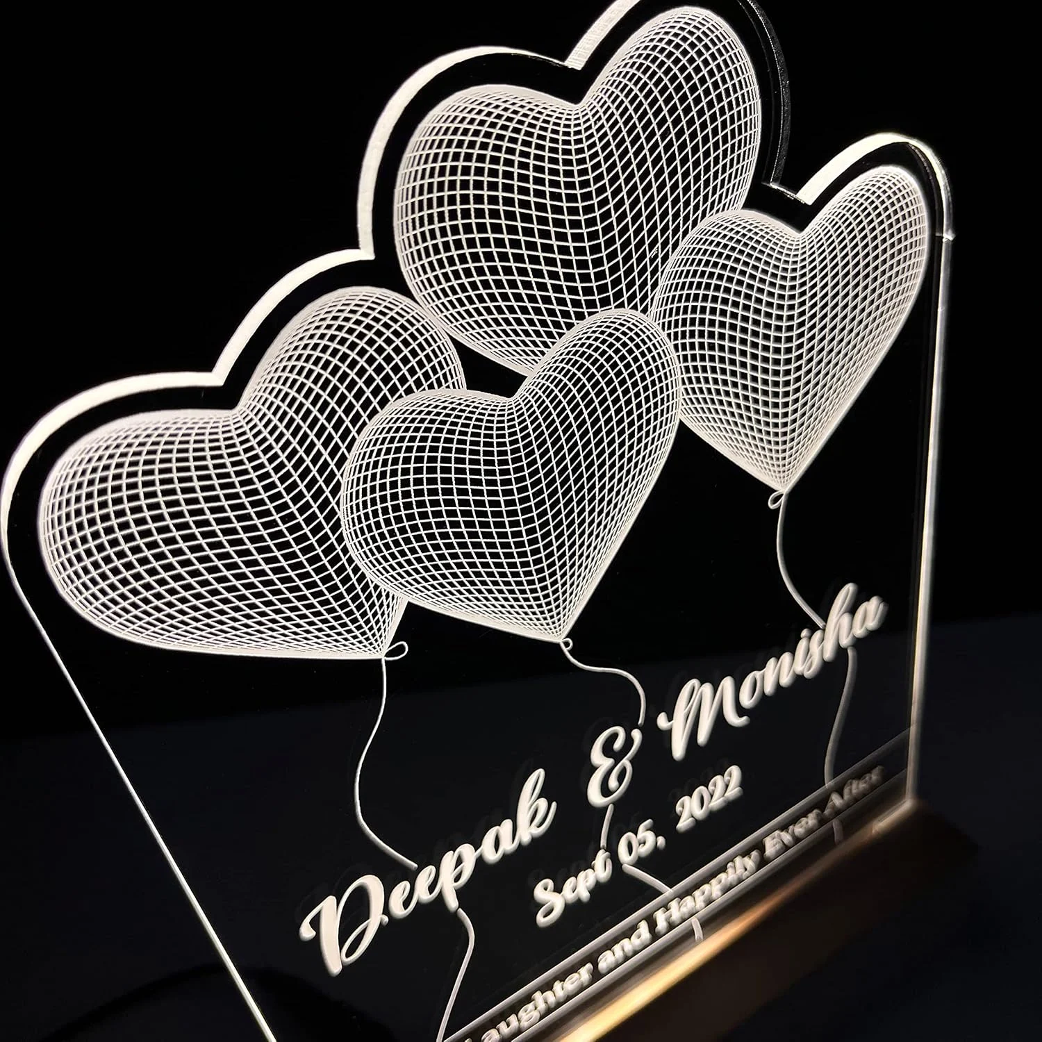 Heart Balloons Couple Name Lamp – Names & Date – another view