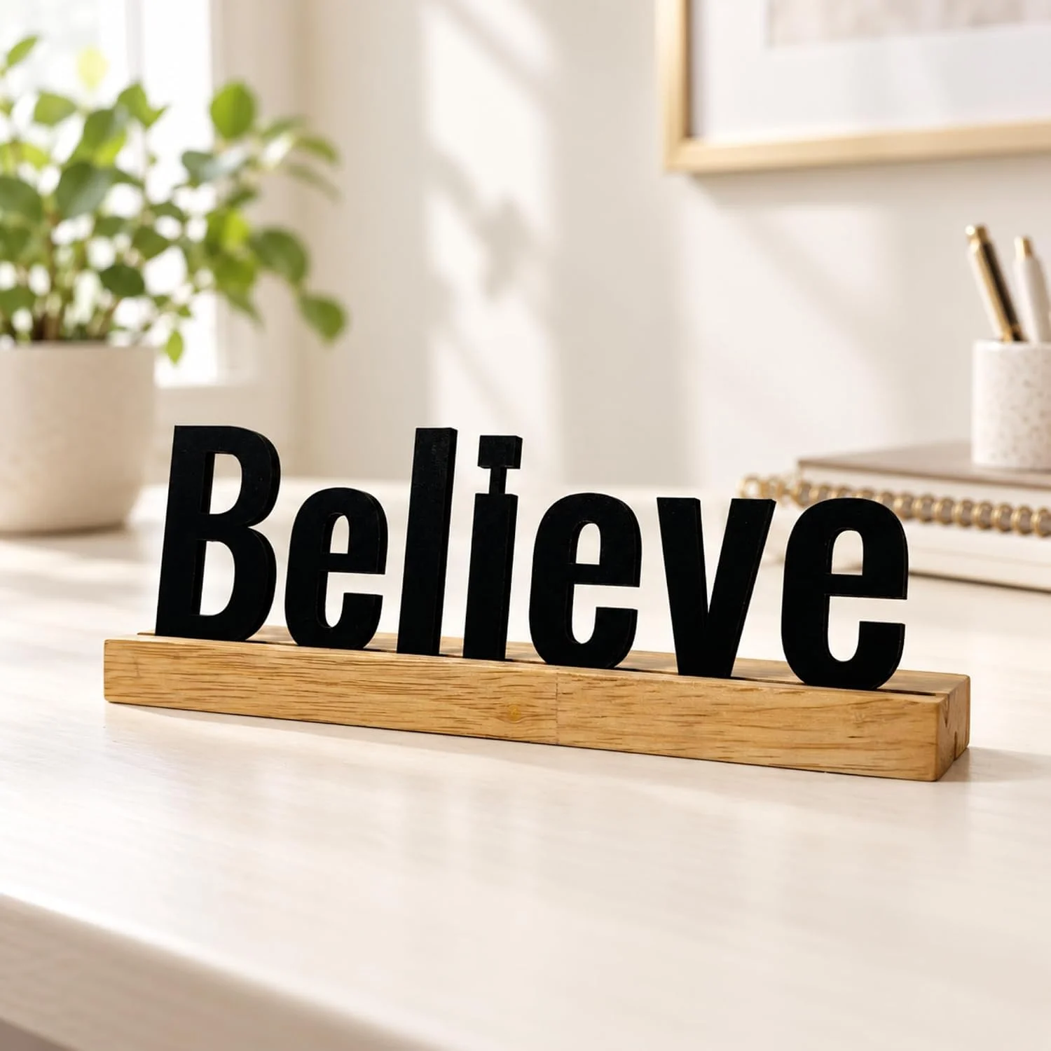 BELIEVE Wooden Table Sign – Motivational Decor