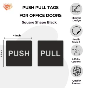 Black square push pull door sign – size 4 x 4 inch