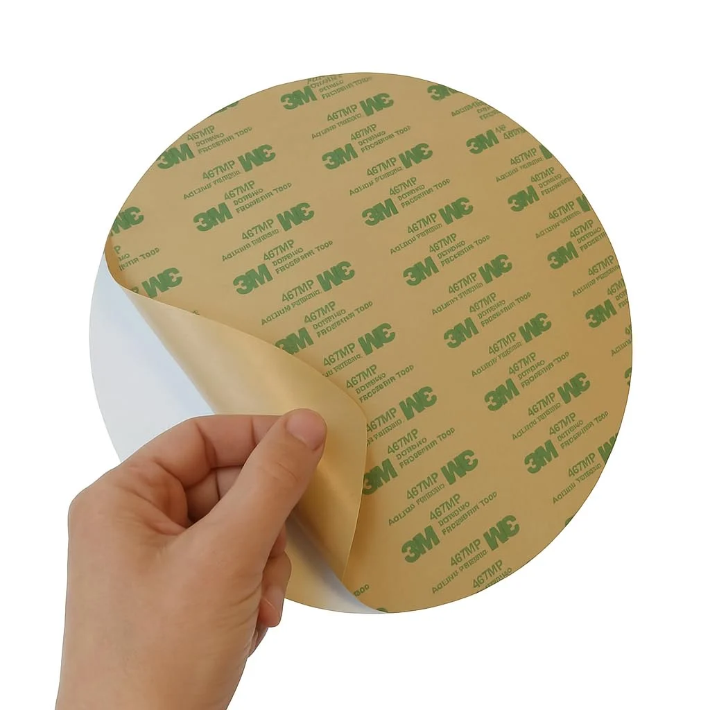 Brushed gold round push pull door sign – self-adhesive backing