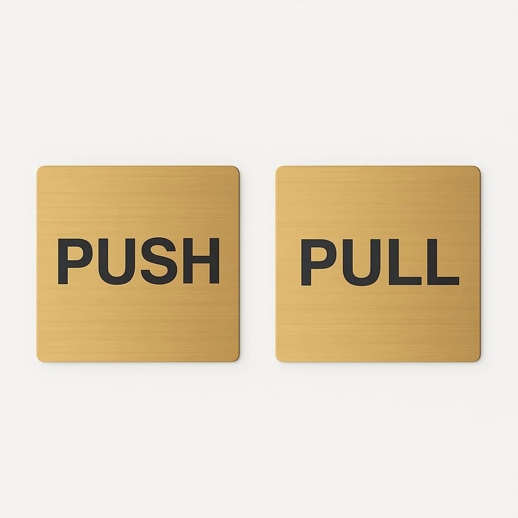 Brushed gold square push pull door sign