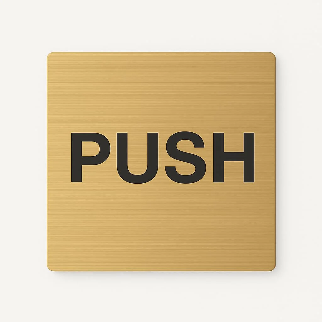 Brushed gold square push pull door sign – Push sign