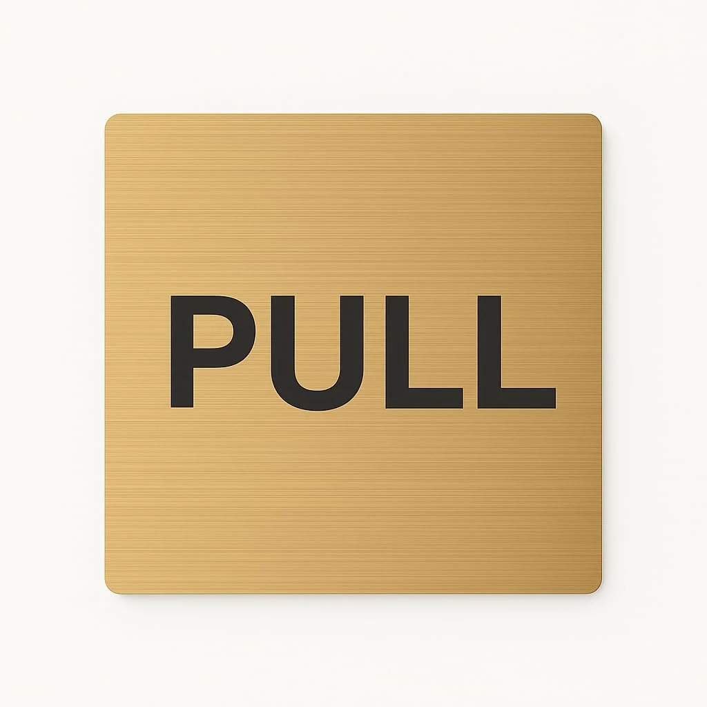Brushed gold square push pull door sign – Pull sign