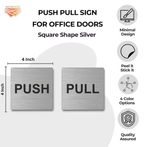 Brushed silver square push pull door sign – size 4 x 4 inch