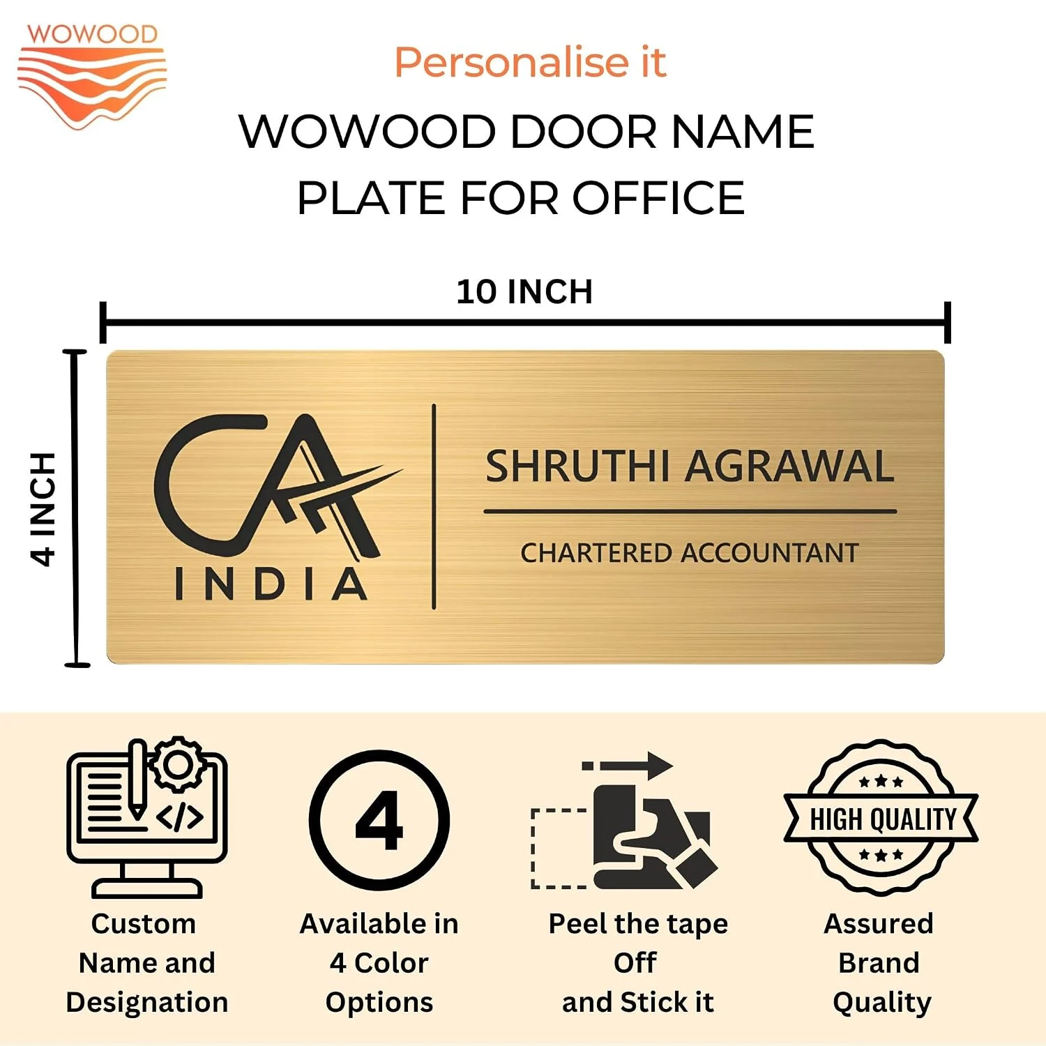 Self-Adhesive Acrylic Door Name Plate for Chartered Accountants – size 10 x 4 inch
