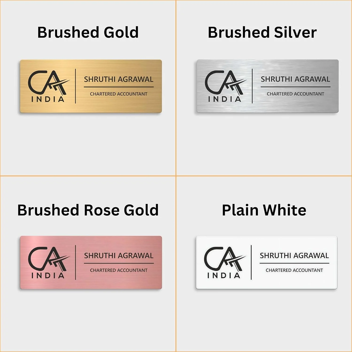 Self-Adhesive Acrylic Door Name Plate for Chartered Accountants – all 4 colours