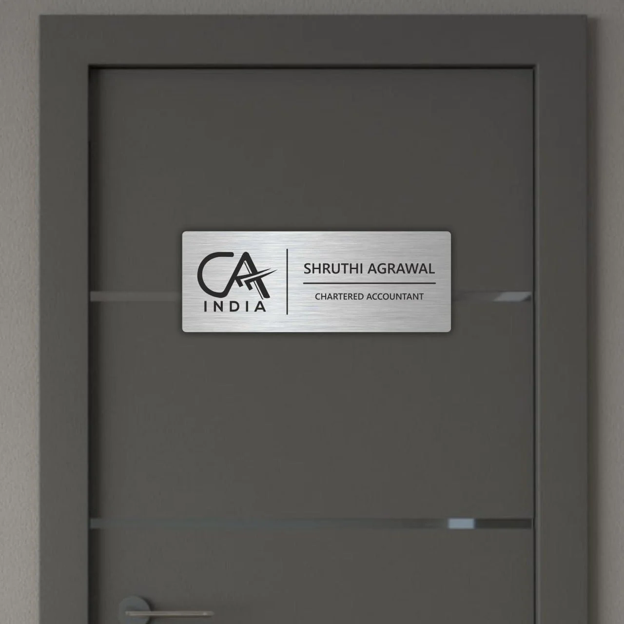 Self-Adhesive Acrylic Door Name Plate for Chartered Accountants – on a grey door