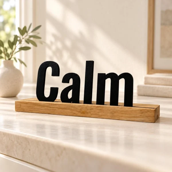 Calm Wooden Table Sign – Yoga & Mindfulness Decor