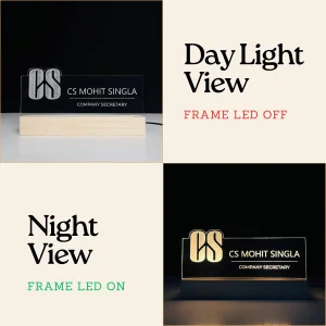 Name lamp for company secretaries – day and night view