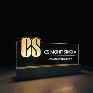Name lamp for company secretaries – glowing on a desk