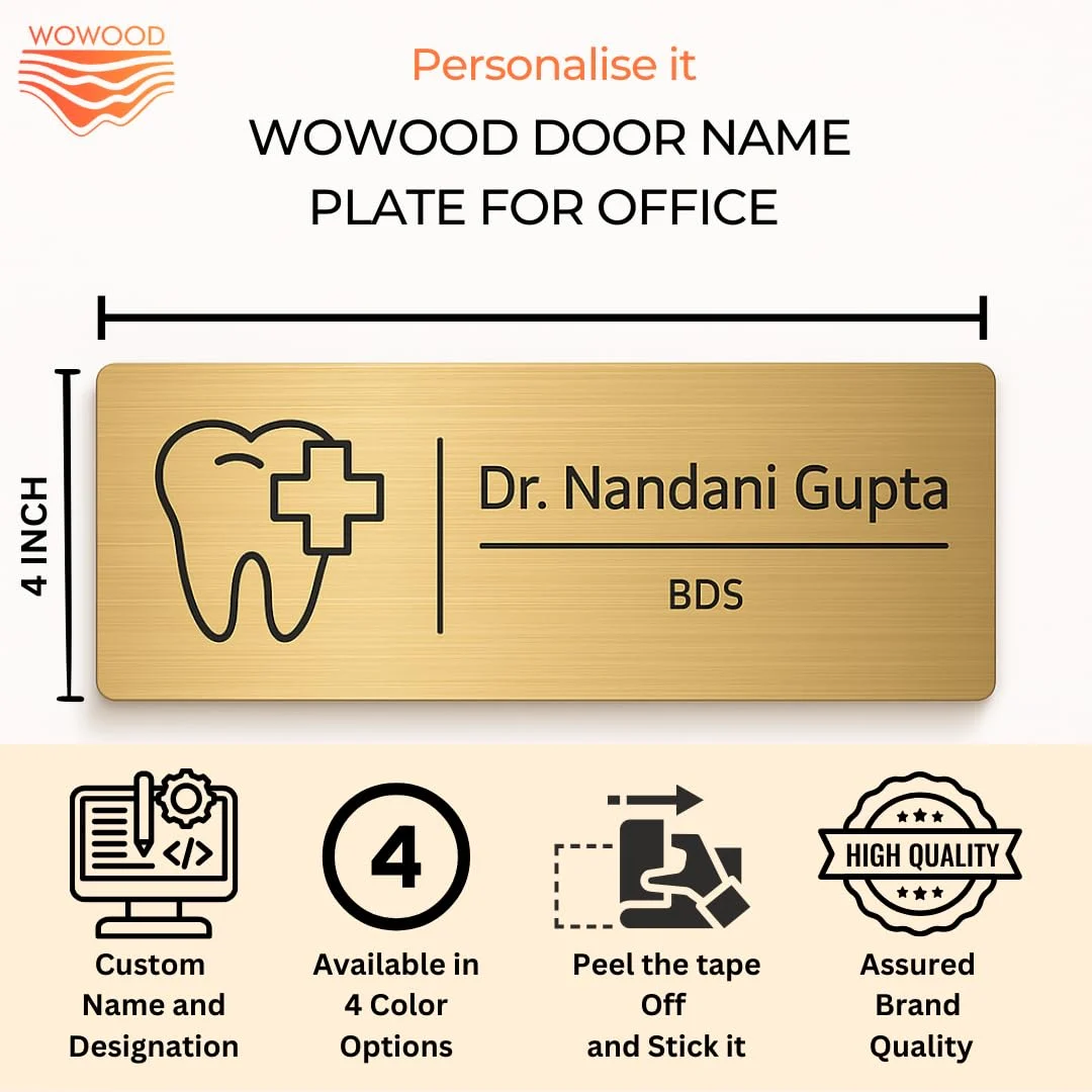 Self-Adhesive Acrylic Door Name Plate for Dentists – size 10 x 4 inch