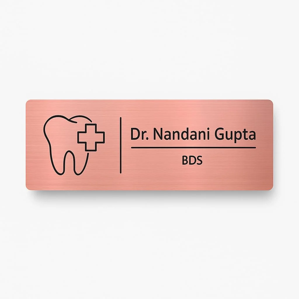 Self-Adhesive Acrylic Door Name Plate for Dentists – brushed rose gold