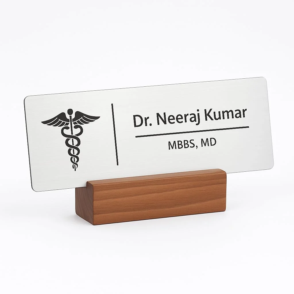 Acrylic desk name plate for doctors – plain white