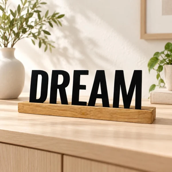 DREAM Wooden Table Sign – Motivational Desk Decor