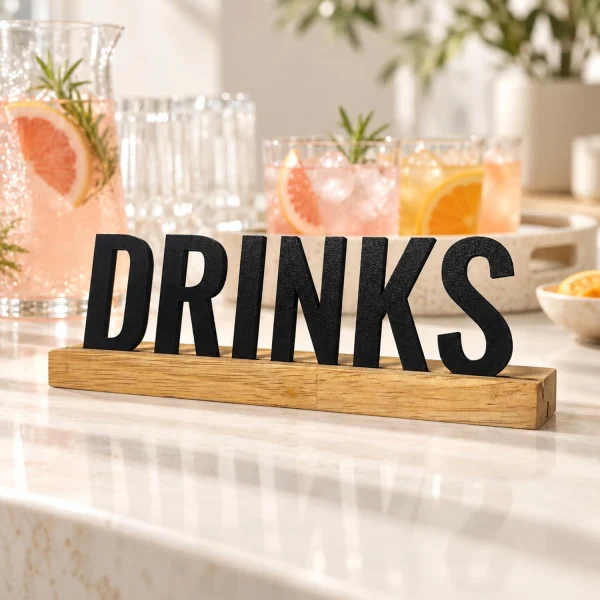 DRINKS Wooden Table Sign – Drink Station & Café Decor