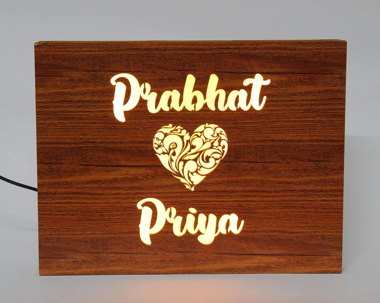 Golden oak couple name lamp – another view